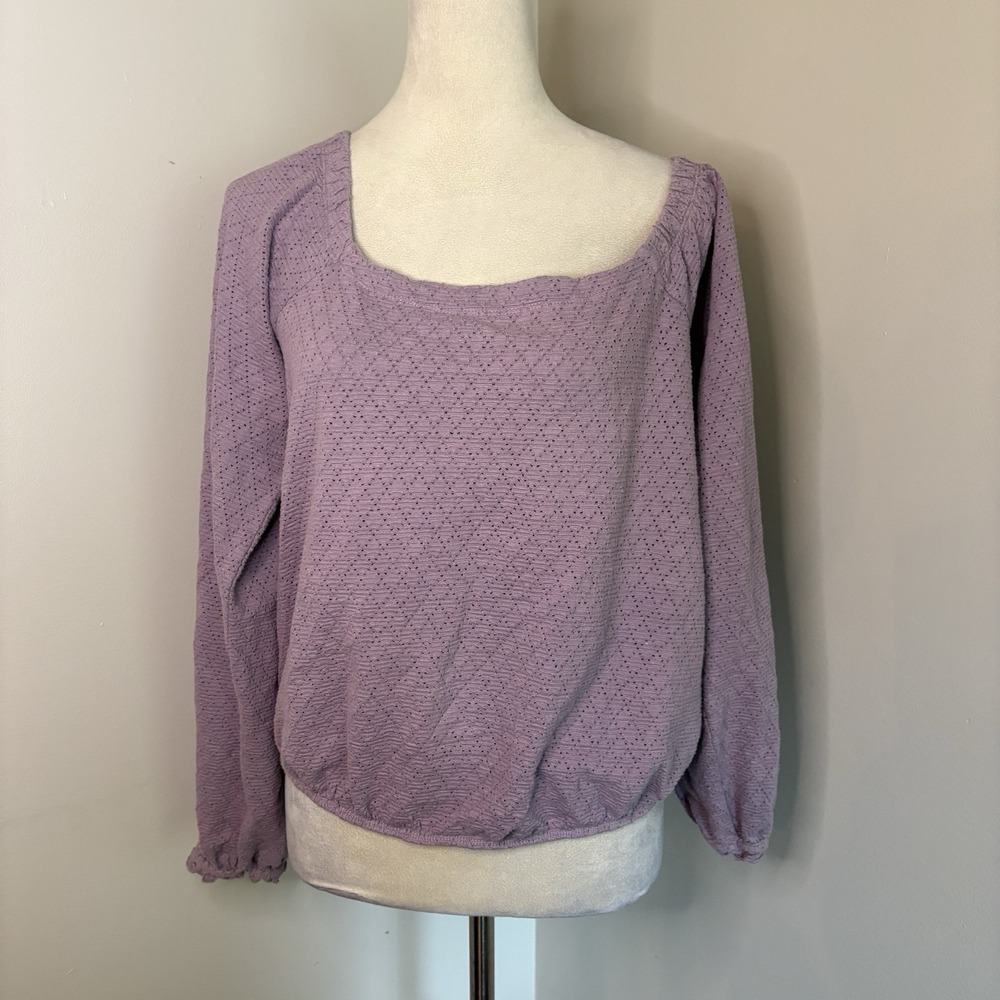 Free People Purple One Shoulder Asymmetric Neck Blouse Pointelle Knit Top Small
